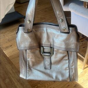 KOOBA Metallic Pewter Silver pebbled leather over the shoulder Bag tote hobo